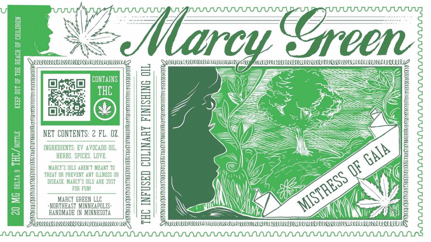 Mistress of Gaia label, illustrated by Zak